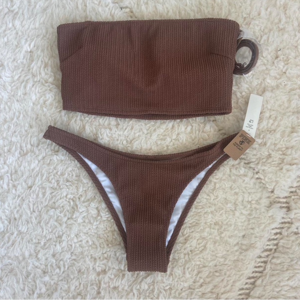 PINK Victoria's Secret Brown Ribbed Bikini
